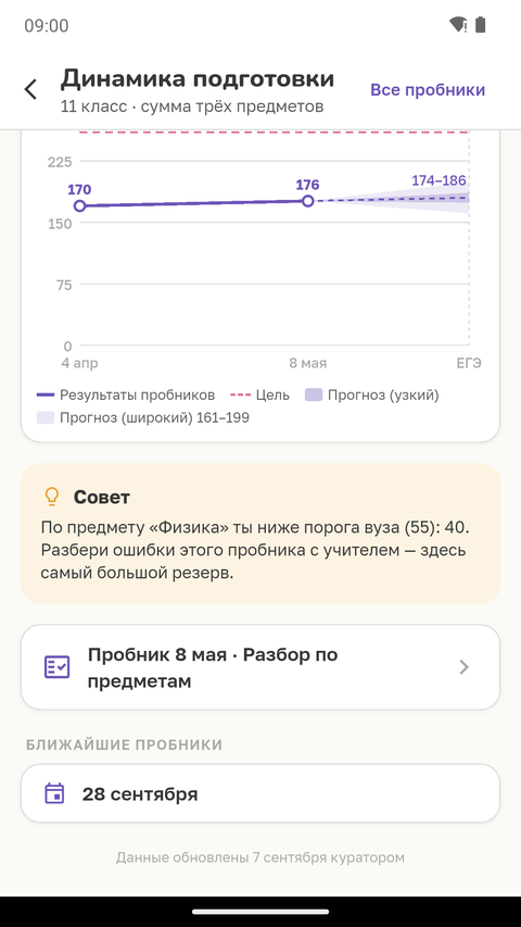 Блок «Совет», ближайшие пробники и ссылка на разбор